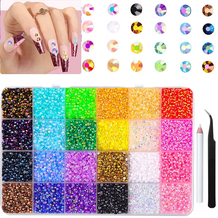 Environ 3500 pièces de strass pour Nail Art à dos plat, pierres précieuses en cristal pour bricolage