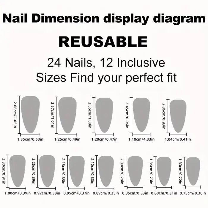 24 faux ongles à presser en forme d'amande