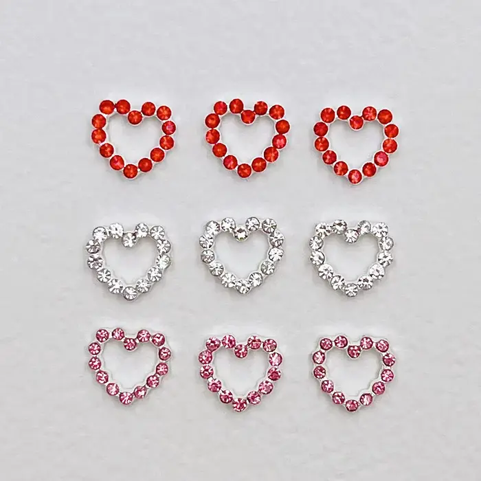 Breloques pour ongles en forme de cœur en métal, 10 pièces, rouge, rose, argent, diamant, pièces pou