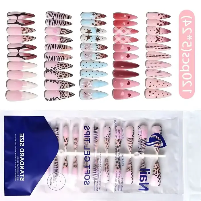 120 faux ongles longs en gel souple à presser