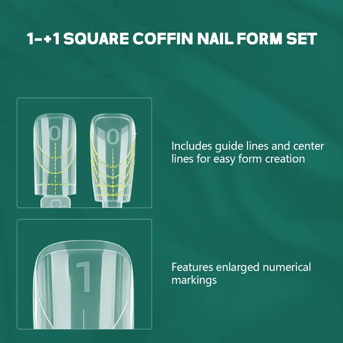 Nailpop Double Ended Nail Dual Forms 150pcs Reusable Square Coffin Extension Molds Gel Builder Tips Professional Salon