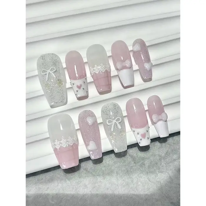 Arc Rose Amour Dentelle Français Nail Art