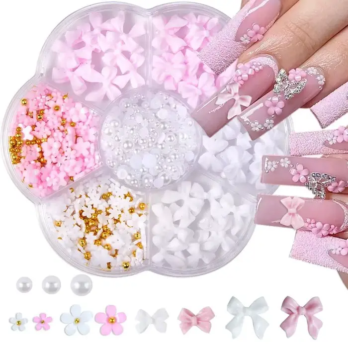 Breloques et pierres 3D pour ongles, nœuds mignons, fleurs, styles variés avec strass, à dos plat po