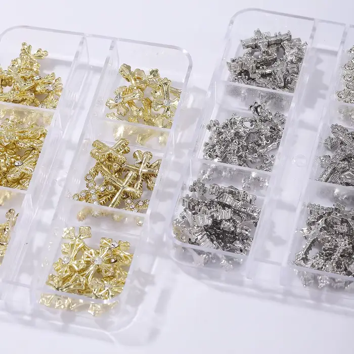 Décoration d'ongles vintage en forme de vent punk doré et argenté, 30 pièces, strass en alliage, déc