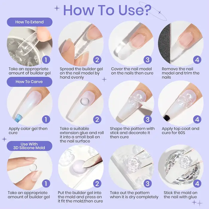 100g antiadhésif main solide Extension d'ongle Gel-clair rose blanc prolonger Gel dur 3D sculpture fleur Nail Art façonnage Gel