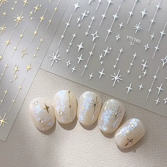 Or argent estampillé Starlight Laser paillettes étoile bronzant strass soulagement Nail Art décorati