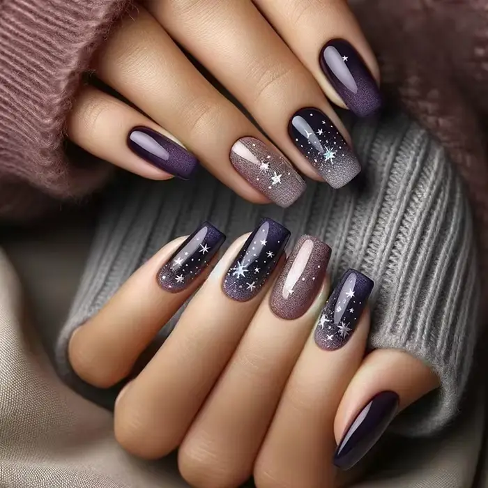 24 pièces rêveur étoile lune faux ongles papillon foncé acrylique presse sur ongles Vintage fleurs N