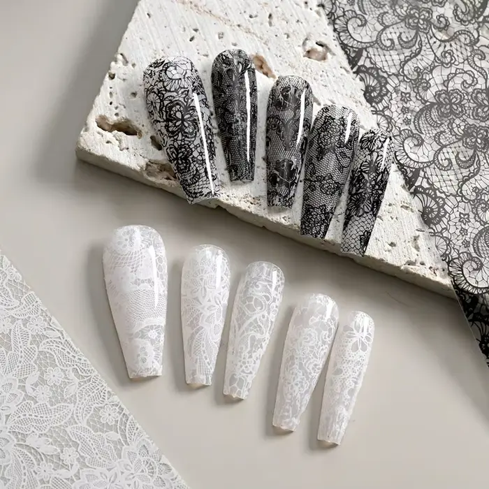 Autocollants pour ongles en dentelle noire