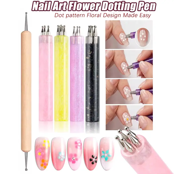 Stylo à points pour la décoration florale des ongles - Outil artistique à pointe sphérique en acier inoxydable pour la