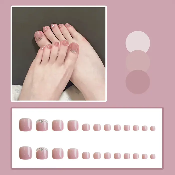 Presse d'été sur les ongles des orteils pour femme 24 pièces couleur rose chair faux