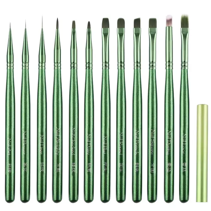 Nouveau Pinceau Vert pour Nail Art avec Manche en Bois Peint