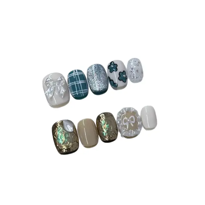 10 pièces à la main presse courte sur les ongles brillant diamant décor faux