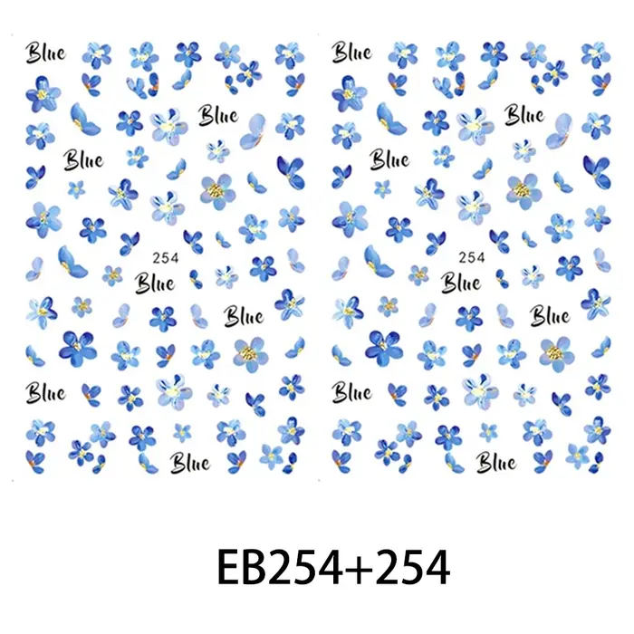 Autocollants pour ongles 3D fleurs de couleur d'eau bleue