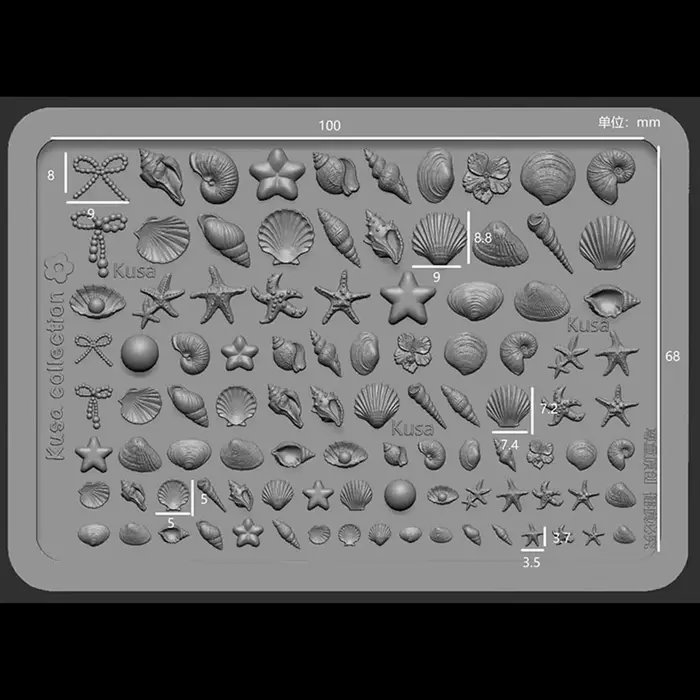 Moule en silicone pour nail art sur le thème de la mer et moule de sculpture 3D pour motifs baroques