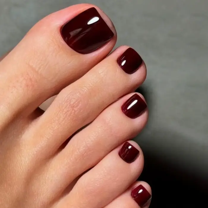 24 faux ongles de pied couleur rouge bordeaux, à presser, couleur unie, en acrylique, pour la décora