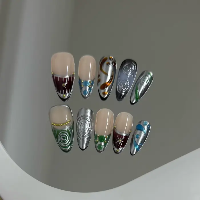 Faux ongles à pression faits à la main Y2k, ciel étoilé, amande, détachables, portables, doux et fra