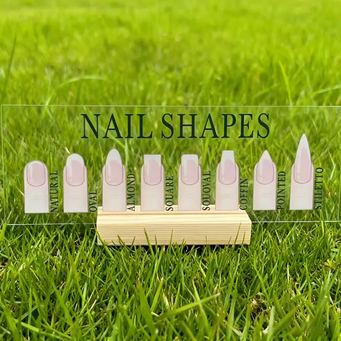 Nouveau présentoir de formes d'ongles en acrylique avec base en bois