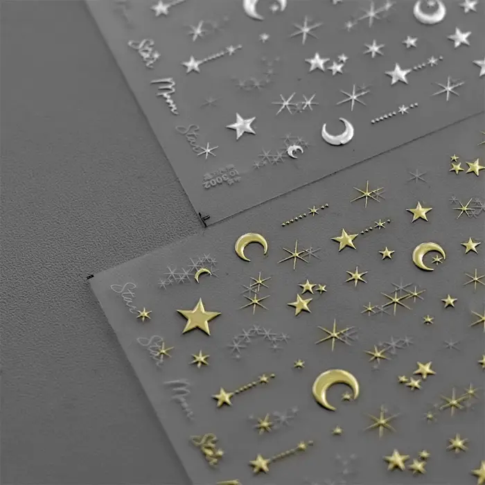 Autocollants pour ongles bronzants coréens 5D, 1 pièce, or japonais, argent, étoile, lune, luxe, déc