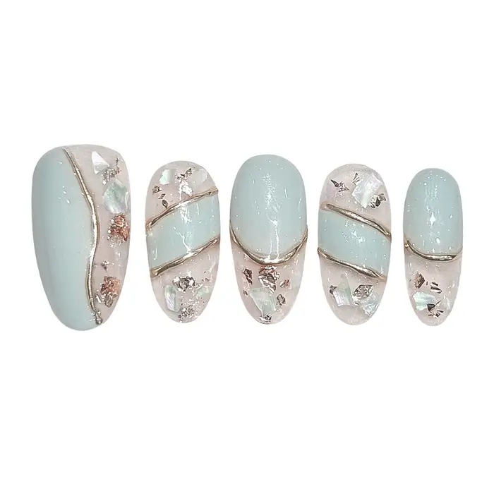 10 pièces Vintage faux ongles faits à la main glace Transparent menthe vert or bordure conceptions presse