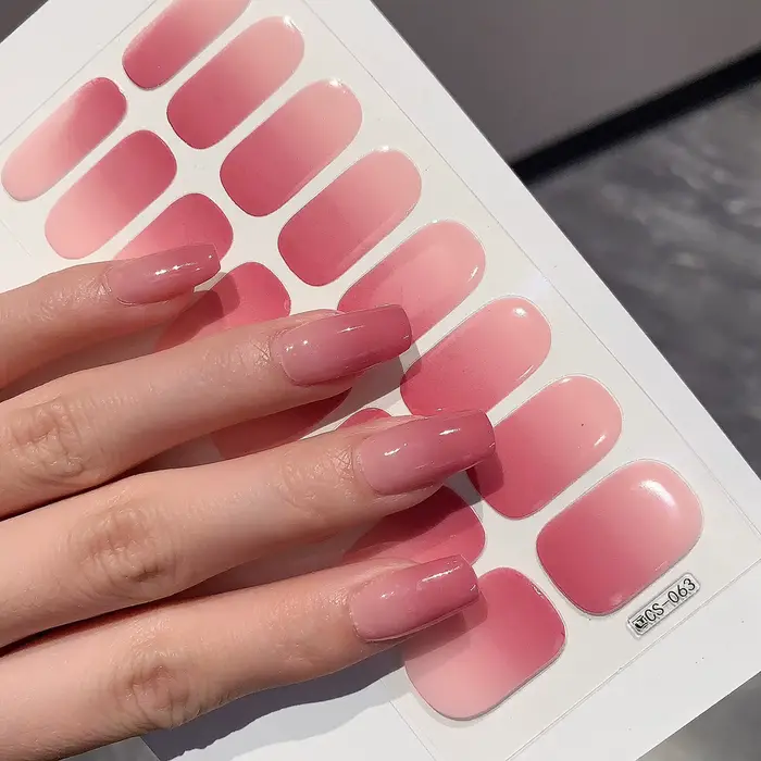 Autocollant pour ongles Semi-durci dégradé, 1 feuille, Gel solide multicolore, couverture complète,