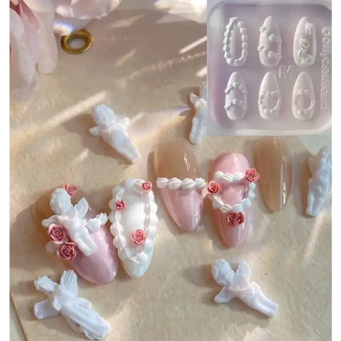Moule à ongles en Silicone en forme de cœur, crème à gâteau, modèle de décoration pour Nail Art Y2K,