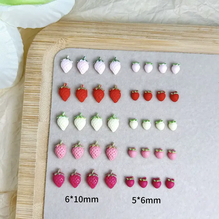 30PCS Simulated Cute Strawberry Nail Art Charms Creative Colorful Strawberry Resin Nail Decorations