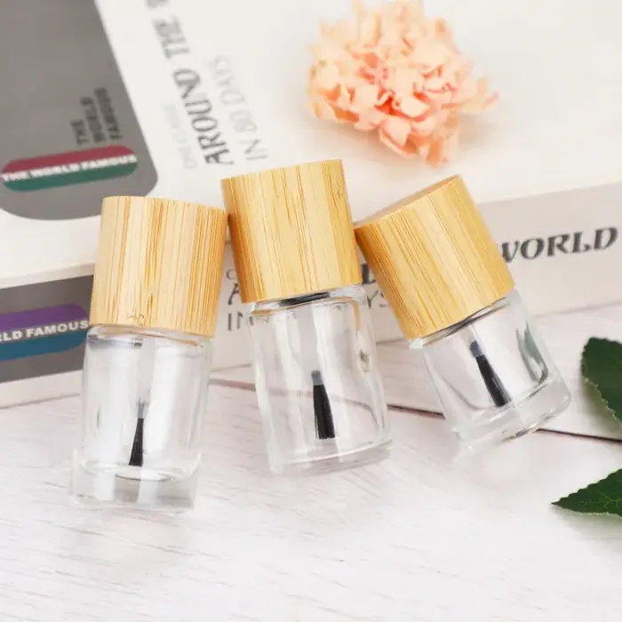 10/30 pièces, flacons de vernis à ongles cosmétiques de 5 ml, 8 ml, 10 ml, 15 ml, emballage de flacons ronds, flacons en verre vides pour gel à ongles avec pinceau, bouchon en bambou