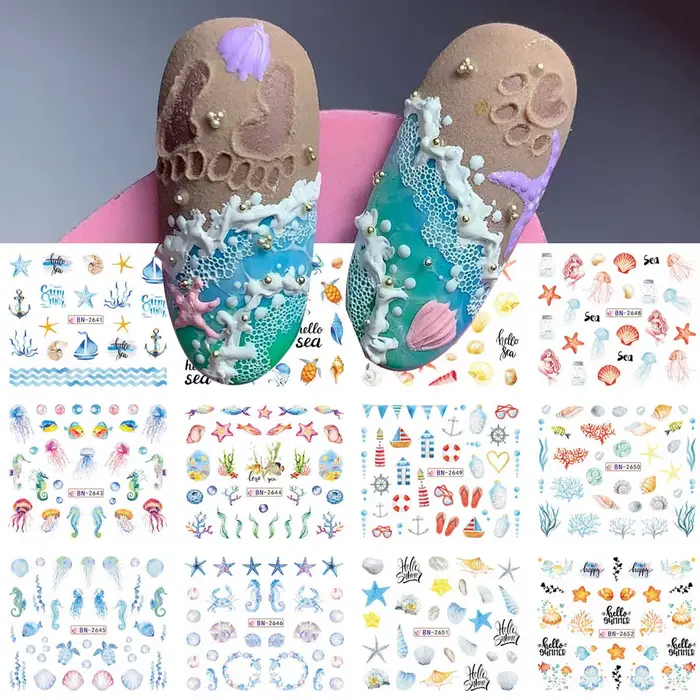 12 Motifs d'Autocollants pour Ongles Thème Océan Estival – Conques