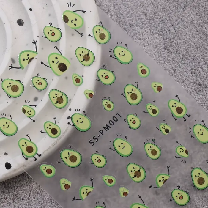 Autocollants pour ongles mignons en forme de grenouille de dessin animé et d'avocat