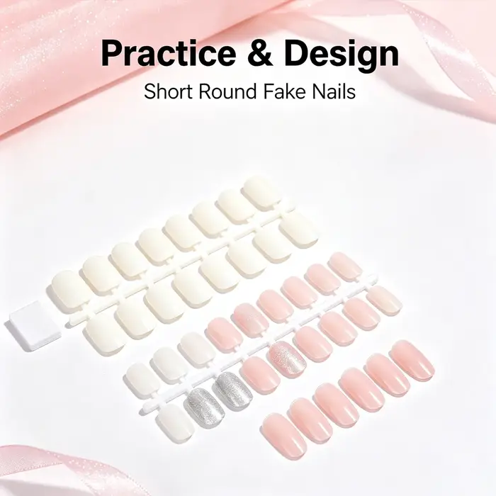 YIKOOLIN Faux Ongles Courts et Ronds 24 Pièces Ongles Acryliques Opaques de Couleur Unie pour Salon et Pratique de Nail Art pour Débutants