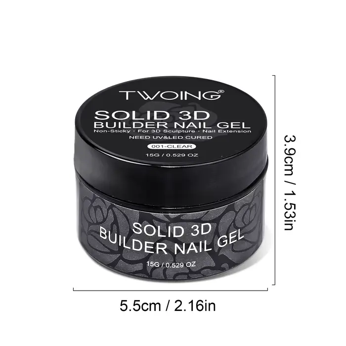TWOING 15g Gel d'extension de main antiadhésif clair et blanc 3D façonnage sculpture Nail Art Gel dur solide pour faux ongles