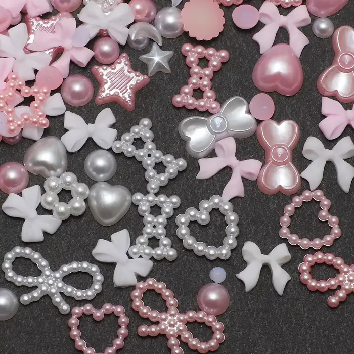 1 boîte d'accessoires pour ongles, breloque 3d en résine, nœud d'amour, pentagramme, accessoires pou