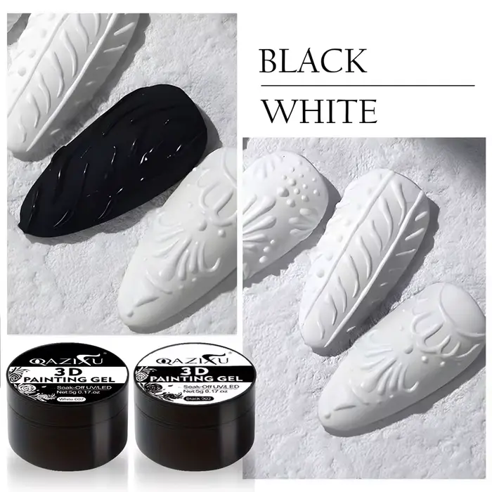 QAZIXU 1/2 pièces 3D peinture Gel noir blanc Gel vernis à ongles Semi Permanent solide moulage Gel pour Nail Art bricolage sculpter façonnage