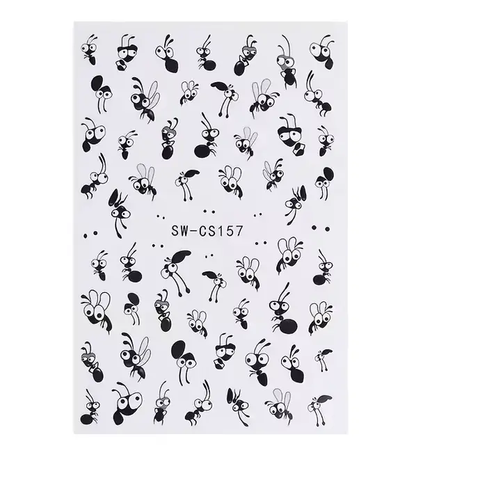 Autocollants pour ongles en forme de fourmi de dessin animé mignon, autocollants en résine auto-adhé
