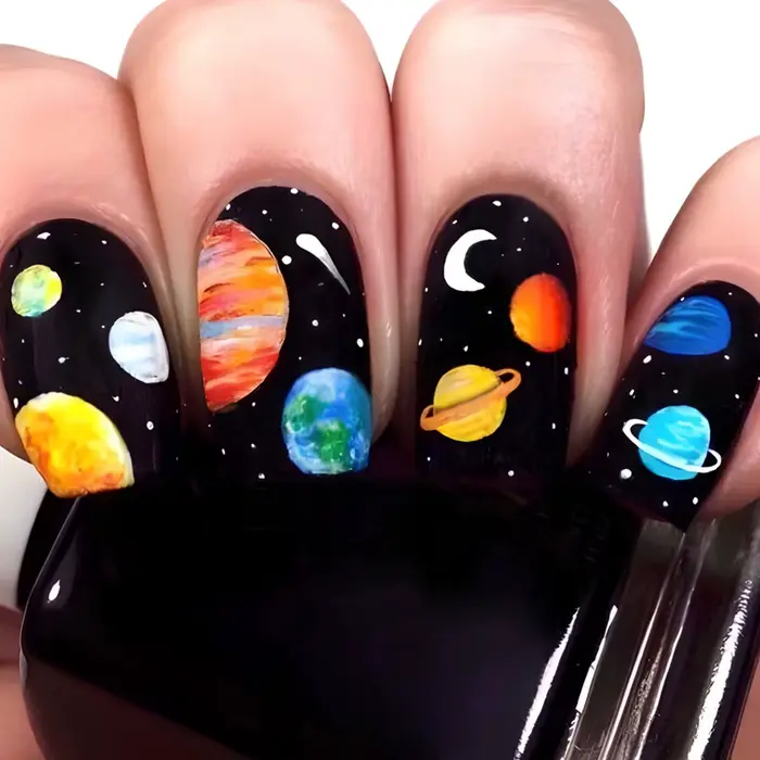 Faux ongles carrés longs moyens pour femmes, 24 pièces/ensemble, nickel é ciel étoilé, noir, bleu, v