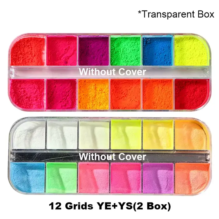 2 boîtes de pigments pour ongles arc-en-ciel néon, poudre scintillante dans la nuit, phosphore color