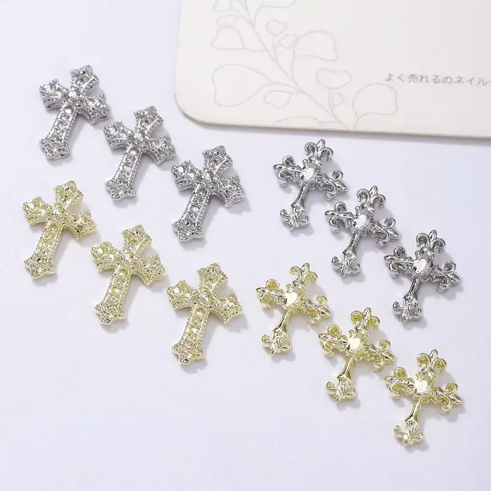 50 garnitures d'ongles croisées vintage, alliage, style métal y2k, garniture de style d'ongles à fai