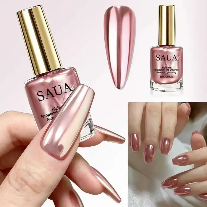 Vernis à ongles métallique or rose, séchage rapide, sans cuisson, amélioration durable de la beauté, pas besoin de lampe UV