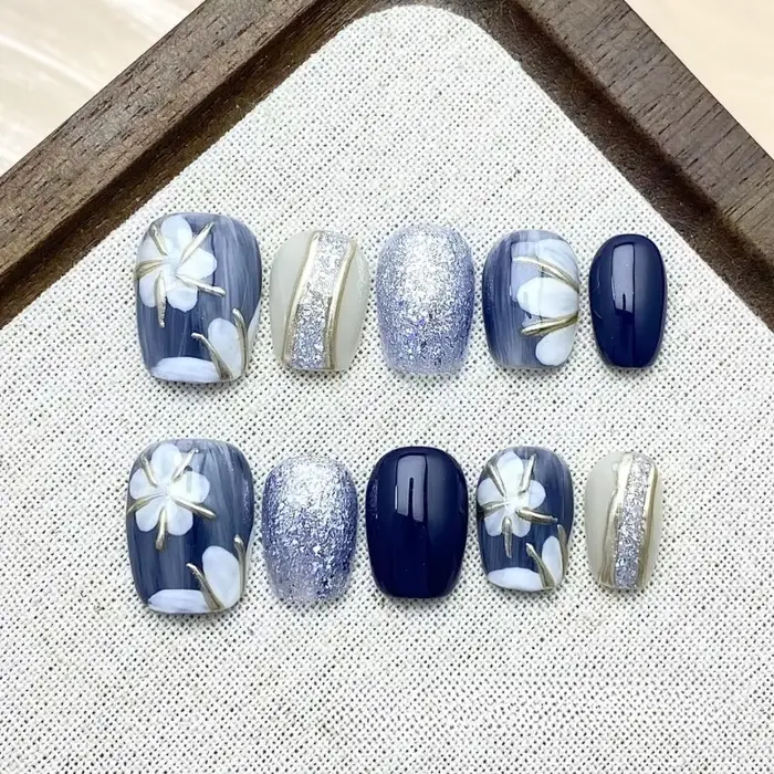 Ongles faits à la main pour filles printemps été pointes d'ongles auto-adhésives fleurs ongles court