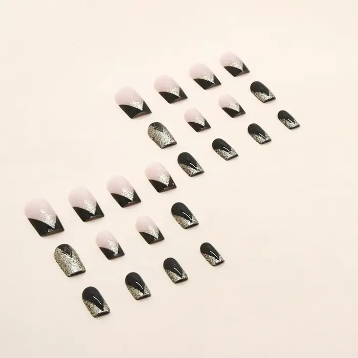 24 pièces couverture carrée presse sur ongles Halloween français doré brillant faux