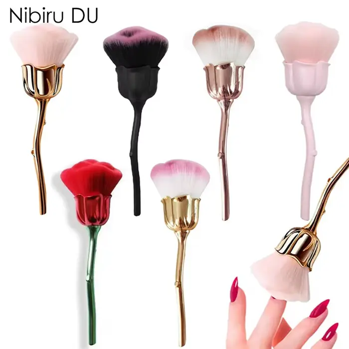 Brosse pour Nail Art, fleur Rose, pour enlever la poussière des ongles, acrylique, Gel UV, vernis, p