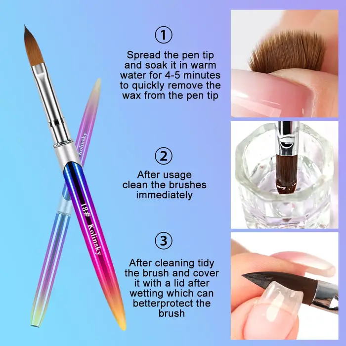 Kolinsky brosse à ongles pour manucure Gel brosse pour ongles Art brosse 3D acrylique liquide poudre
