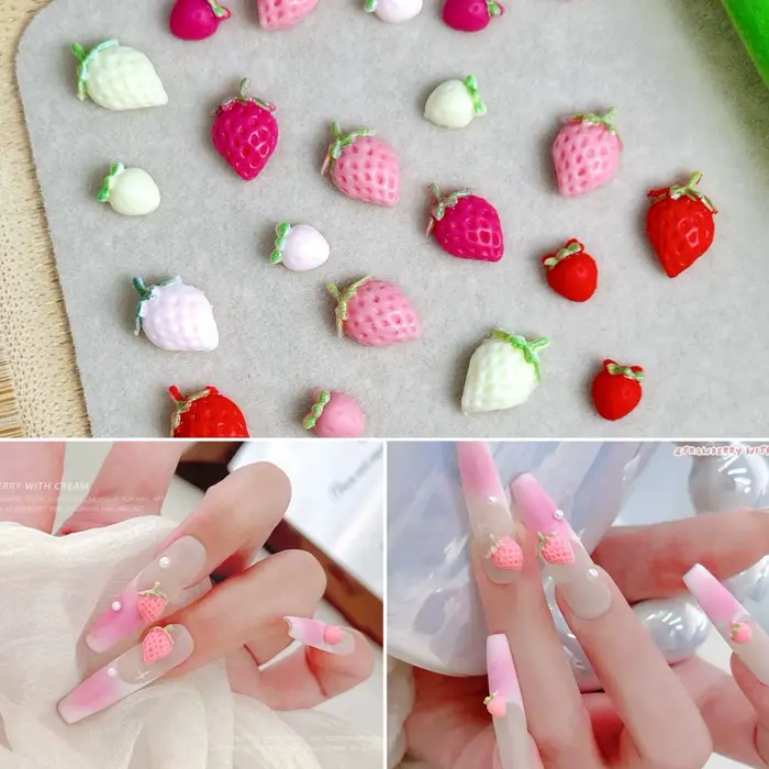 30PCS Simulated Cute Strawberry Nail Art Charms Creative Colorful Strawberry Resin Nail Decorations