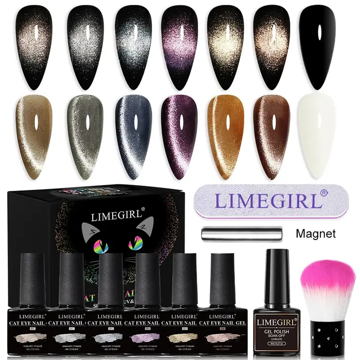 Ensemble de vernis à ongles magnétique œil de chat à paillettes arc-en-ciel