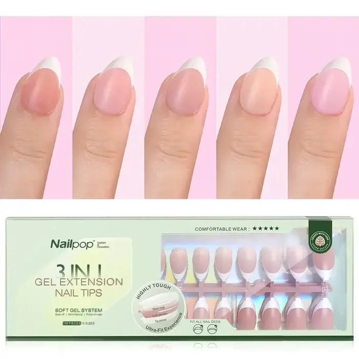 Nailpop 3 en 1 ongles à pointe française pré-colorés presse rapide et facile sur les ongles couvertu
