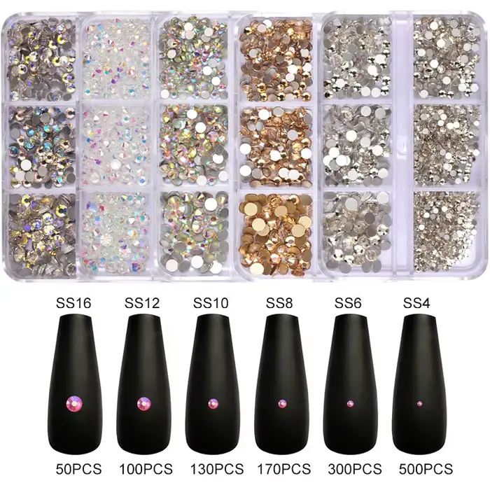 Breloques pour ongles en cristal coloré à dos plat