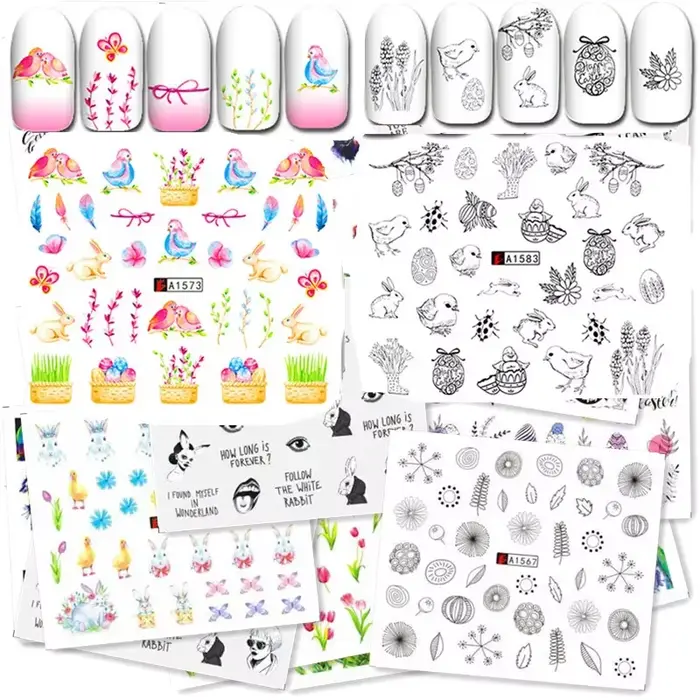 2 sets de 96 feuilles – Nouveaux designs – Autocollants floraux aquarelle pour ongles – Kit de décal