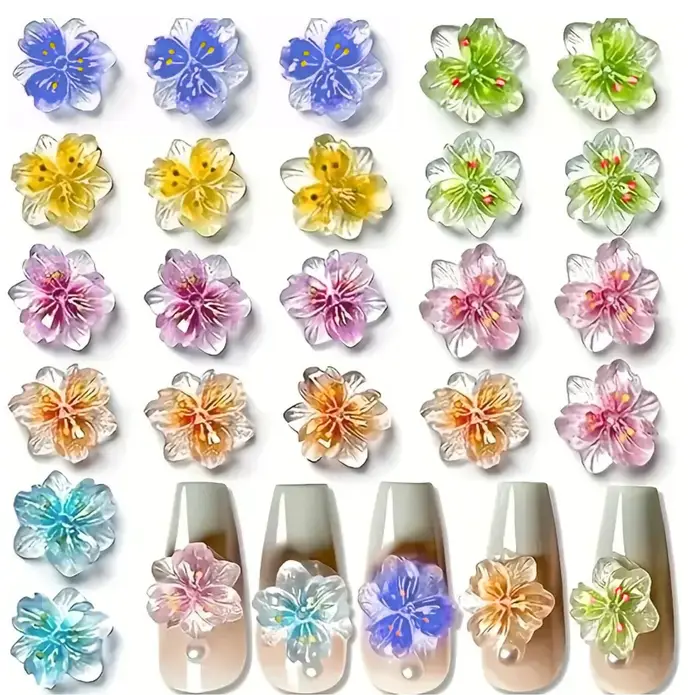 50 pièces 3D mixte dégradé fleur de cerisier breloques pour ongles 11mm cinq pétales