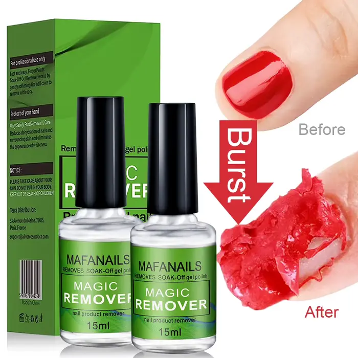 Dissolvant de vernis à ongles Gel magique de 15ml + poussoir à cuticules