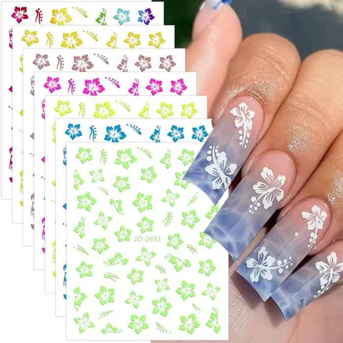 Autocollants 3D de fleurs d'hibiscus pour la décoration des ongles